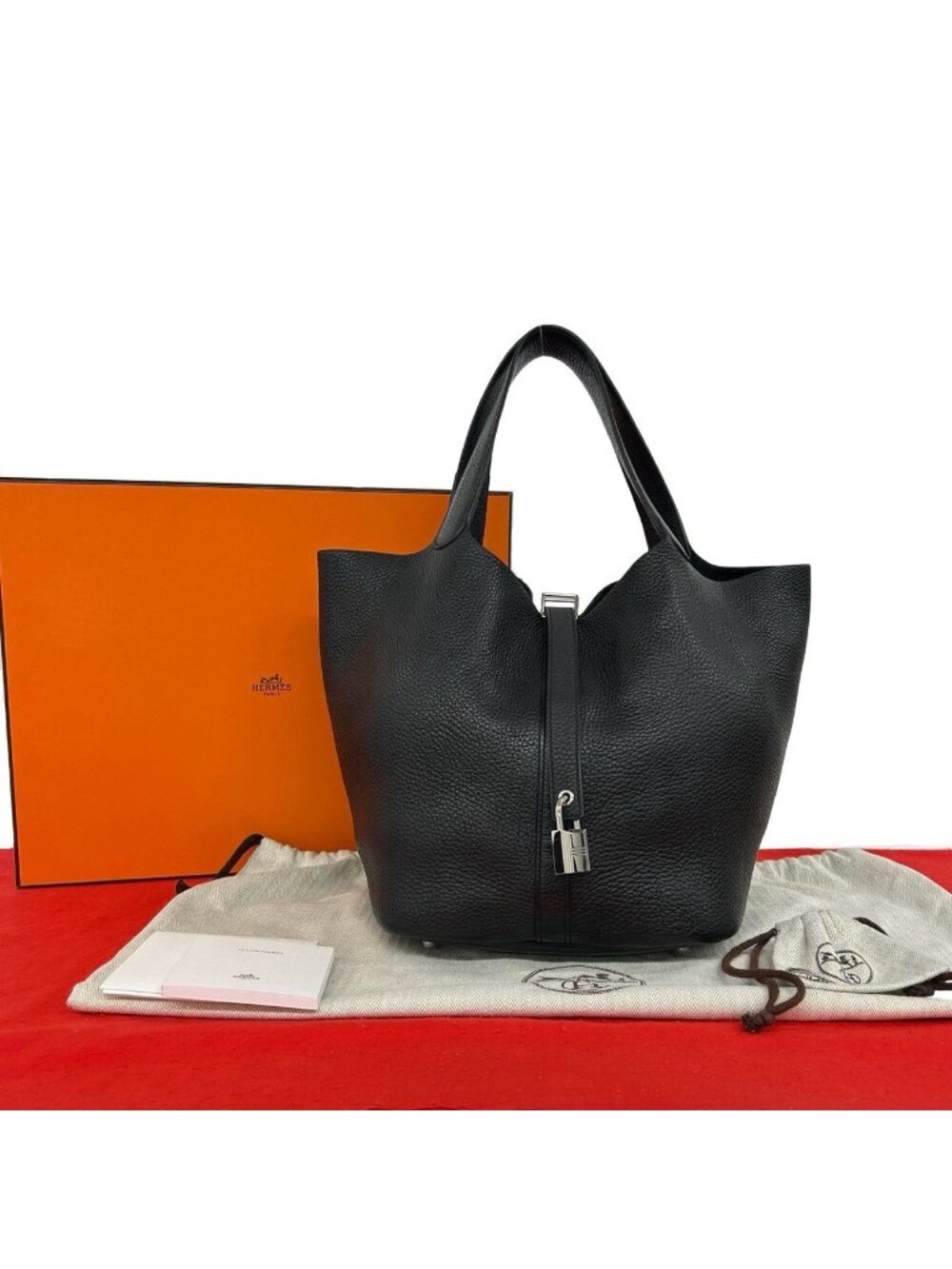 Hermes Bag with Key Picotin Lock GM Taurillon Clemence Leather Handbag Black